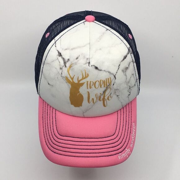 Simply Southern Trucker Hat Trophy Wife Pink and Navy Blue adjustable backstrap - Picture 4 of 16